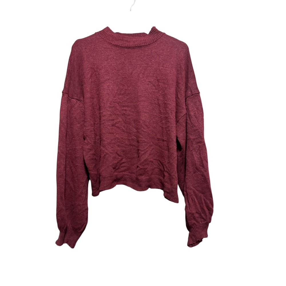 SHEIN Mock Neck Sweater Women Large Burgundy Excellent Cropped Balloon Sleeve